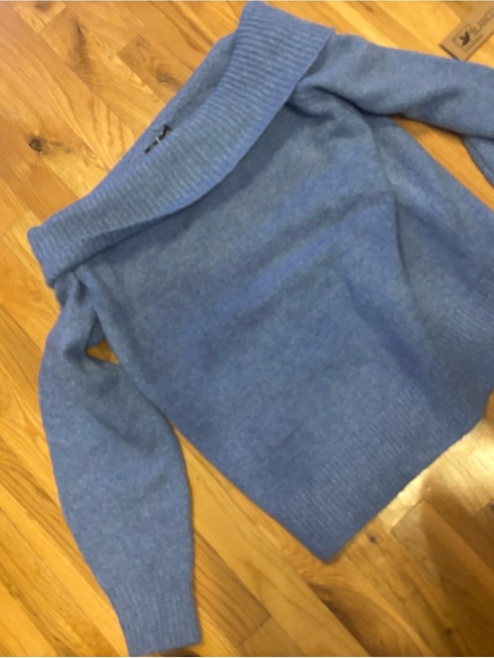 Off-Shoulder Blue Cozy Knit Turtleneck Sweater